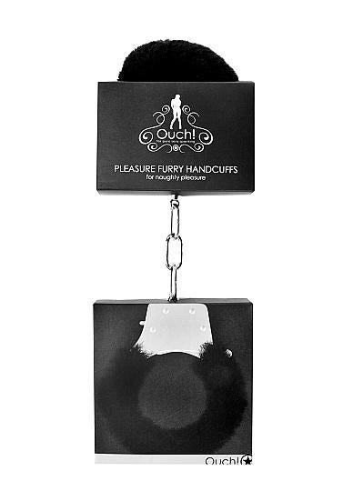 Ouch Pleasure Handcuffs Furry Black - OmniPleasures