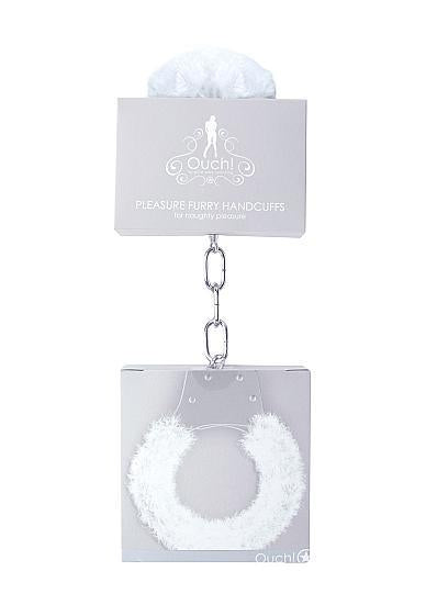 Ouch Pleasure Handcuffs Furry Cuffs White - OmniPleasures