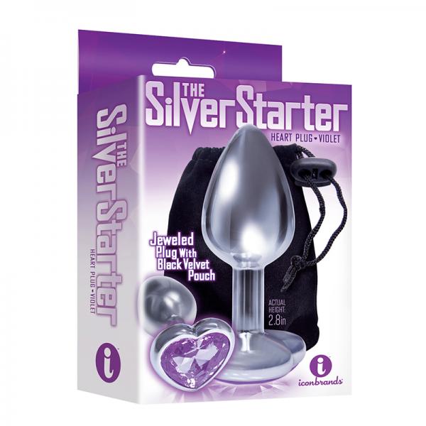 The 9's, The Silver Starter, Bejeweled Heart Stainless Steel Plug, Violet - OmniPleasures