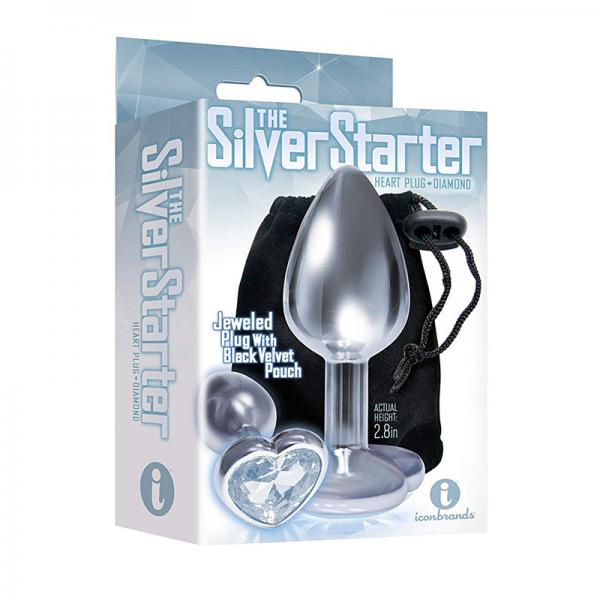 The 9's, The Silver Starter, Bejeweled Heart Stainless Steel Plug, Diamond - OmniPleasures