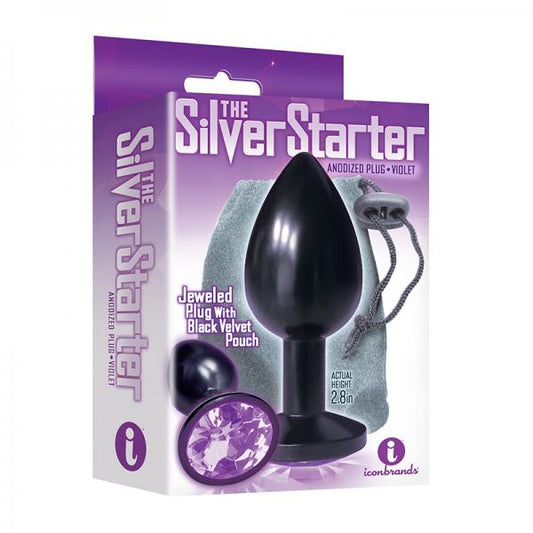 The 9's, The Silver Starter, Bejeweled Annodized Stainless Steel Plug, Violet - OmniPleasures