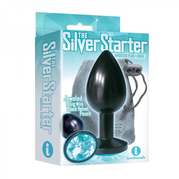 The 9's, The Silver Starter, Bejeweled Anodized Stainless Steel Plug, Aqua - OmniPleasures