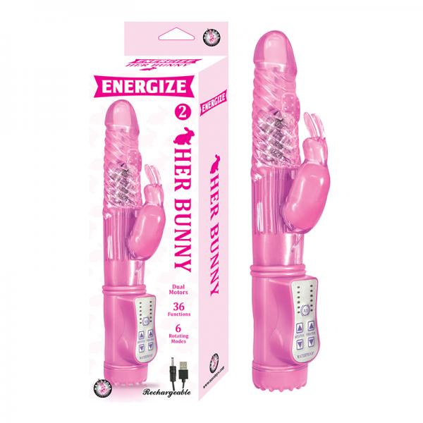 Energize Her Bunny 2 Rechargeable Dual Motors 36 Function 6 Rotation Modes Waterproof Pink - OmniPleasures