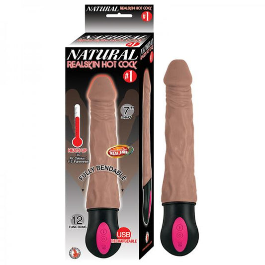 Natural Realskin Hot Cock #1 Fully Bendable 12 Function Usb Cord Included Waterproof Brown - OmniPleasures