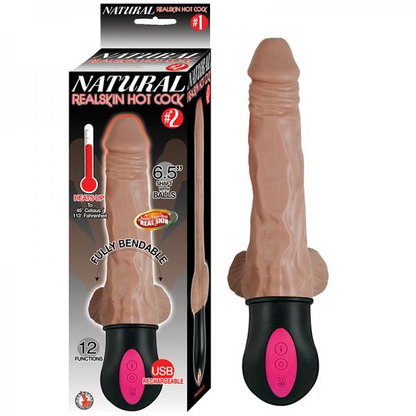 Natural Realskin Hot Cock #2 Fully Bendable 12 Function Usb Cord Included Waterproof Brown - OmniPleasures