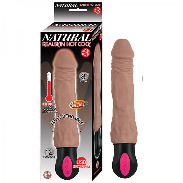 Natural Realskin Hot Cock #3 Fully Bendable 12 Function Usb Cord Included Waterproof Brown - OmniPleasures