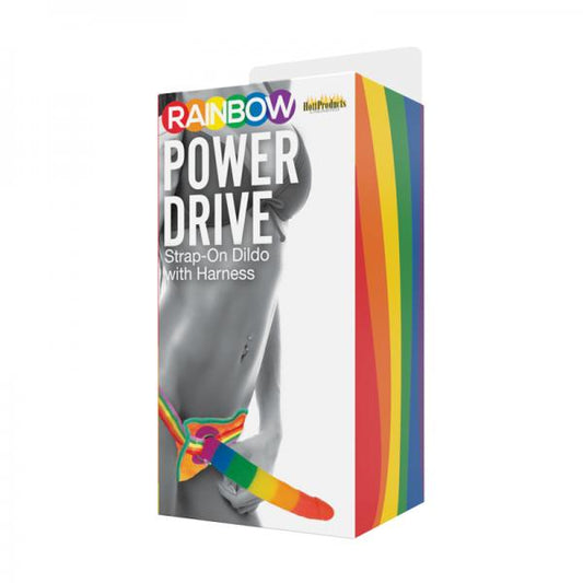 Rainbow Power Drive 7 Inch Strap On Dildo With Harness Silicone - OmniPleasures