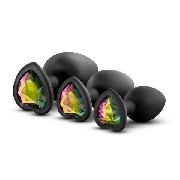 Bling Plugs Training Kit Black with Rainbow Gems - OmniPleasures