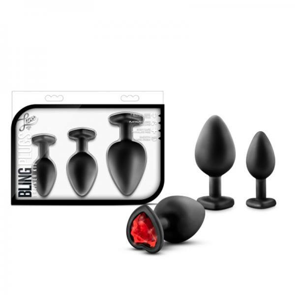 Bling Plugs Training Kit Black with Red Gems - OmniPleasures