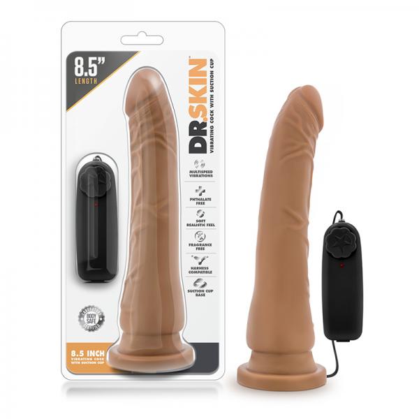 Dr. Skin - 8.5 Inch Vibrating Realistic Cock With Suction Cup - Mocha - OmniPleasures