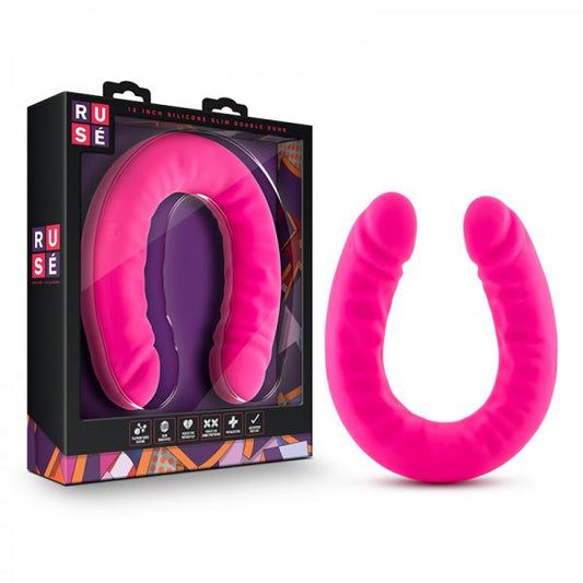 Ruse - 18 Inch Silicone Slim Double Dong - Hot Pink - OmniPleasures