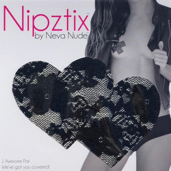 Neva Nude Pasty Heart Lace Black - OmniPleasures