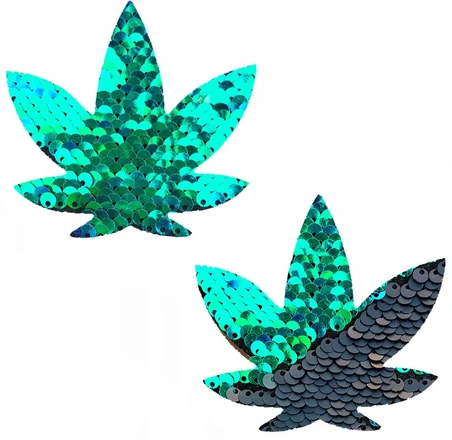 Neva Nude Pasties Pot Leaf Sequin Green To Black - OmniPleasures