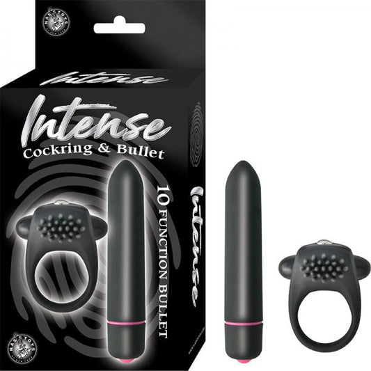 Intense Cockring And Bullet 10 Function Bullet Waterproof Black - OmniPleasures