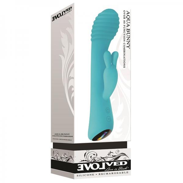 Evolved Aqua Bunny 9 Shaft Function 9 Clit Stim Functions Rechargeable Silicone Waterproof Teal - OmniPleasures