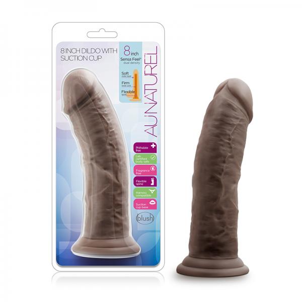 Au Naturel - 8in Dildo With Suction Cup - Chocolate - OmniPleasures