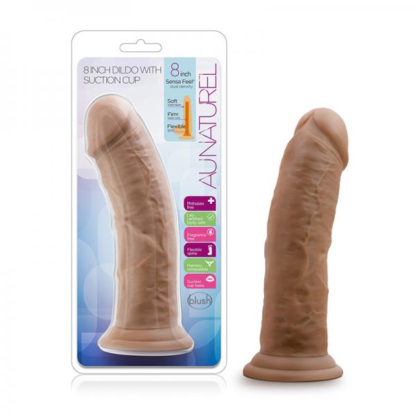 Au Naturel - 8in Dildo With Suction Cup - Mocha - OmniPleasures