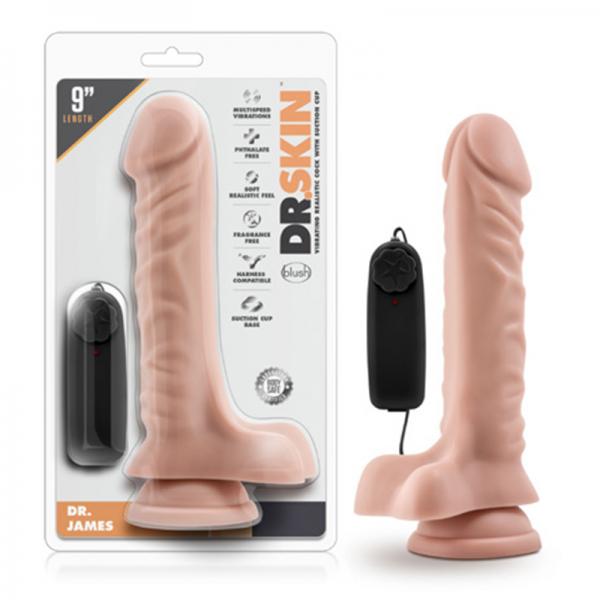 Dr. Skin - Dr. James - 9in Vibrating Cock With Suction Cup - Vanilla - OmniPleasures