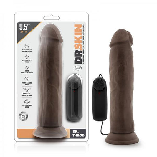 Dr. Skin - Dr. Throb - 9.5in Vibrating Realistic Cock With Suction Cup - Chocolate - OmniPleasures