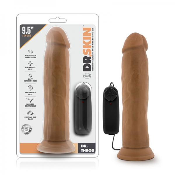 Dr. Skin - Dr. Throb - 9.5in Vibrating Realistic Cock With Suction Cup - Mocha - OmniPleasures