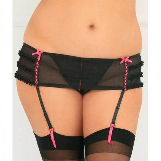 Crotchless Garter Thong Black 1x/2x - OmniPleasures