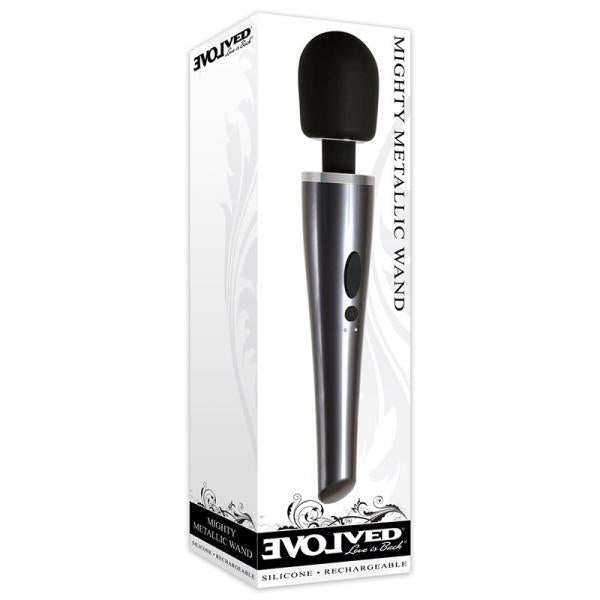 Evolved Mighty Metallic Wand 8 Vibrating Function Usb Rechargeable Cord Included Waterproof - OmniPleasures