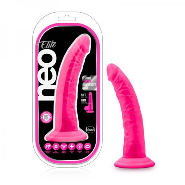 Neo Elite - 7.5in Silicone Dual Density Cock With Balls - Neon Pink - OmniPleasures