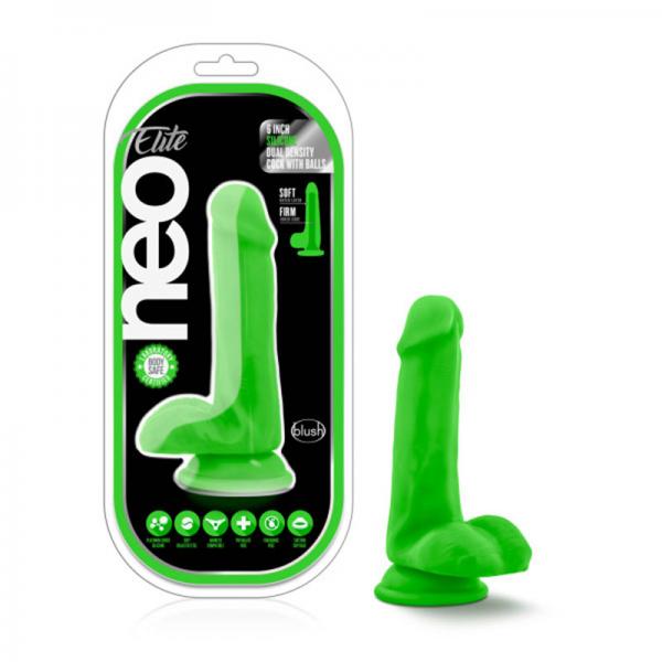 Neo Elite 6 inches Silicone Dual Density Cock, Balls Green - OmniPleasures