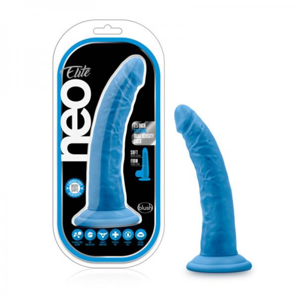 Neo Elite - 7.5in Silicone Dual Density Cock - Neon Blue - OmniPleasures