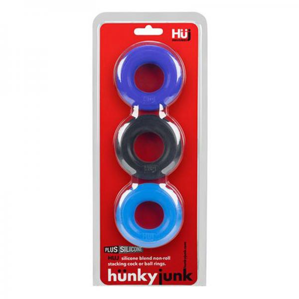 Hunkyjunk Huj3 3-pack C-ring, Blue Multi - OmniPleasures