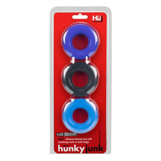 Hunkyjunk Huj3 3-pack C-ring, Blue Multi - OmniPleasures