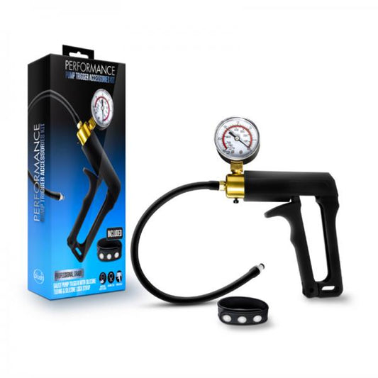 Performance - Gauge Pump Trigger With Silicone Tubing And Silicone Cock Strap - Black - OmniPleasures