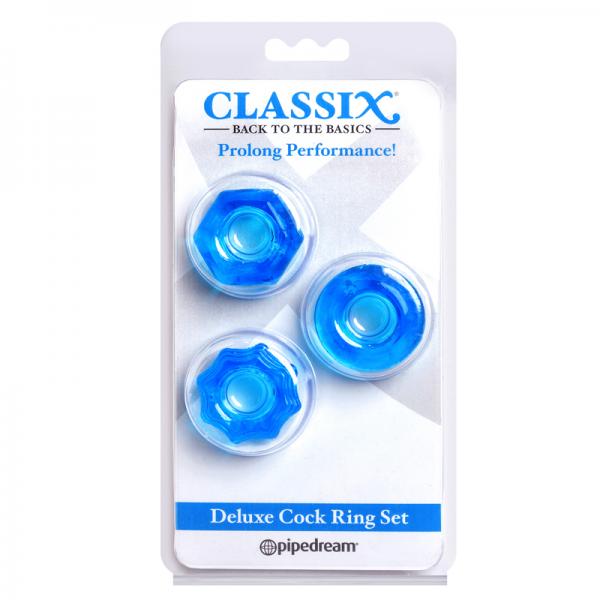 Classix Deluxe Cock Ring Set Blue - OmniPleasures