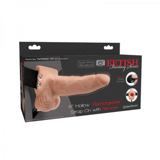 Fetish Fantasy 6in Hollow Rechargeable Strap-on With Remote, Flesh - OmniPleasures