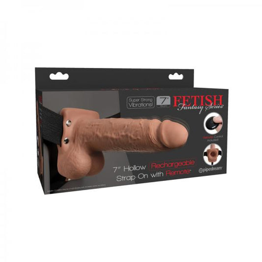 Fetish Fantasy 7in Hollow Rechargeable Strap-on With Remote, Tan - OmniPleasures