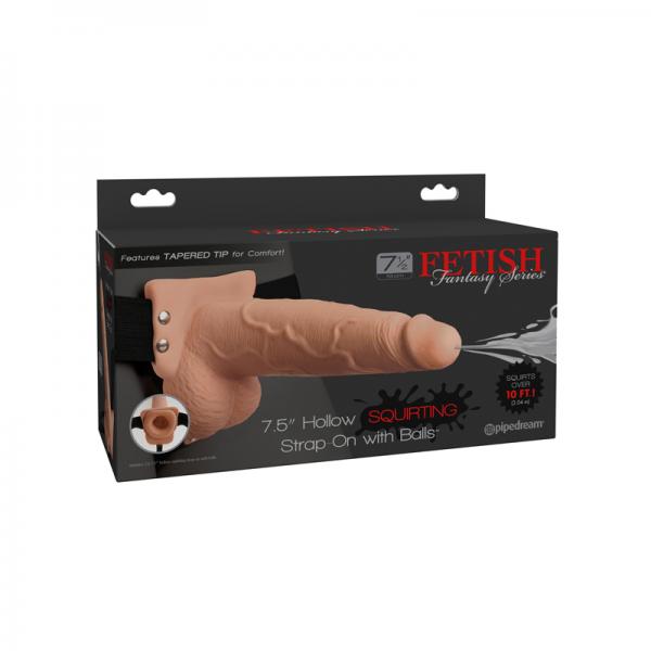 Fetish Fantasy 7.5in Hollow Squirting Strap-on With Balls, Flesh - OmniPleasures