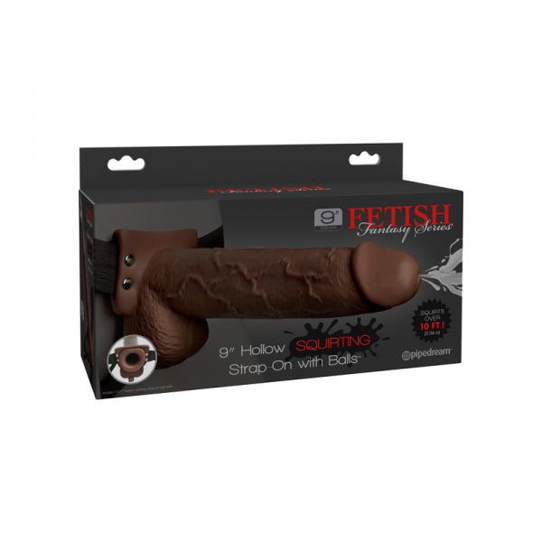 Fetish Fantasy 9in Hollow Squirting Strap-on With Balls, Brown - OmniPleasures