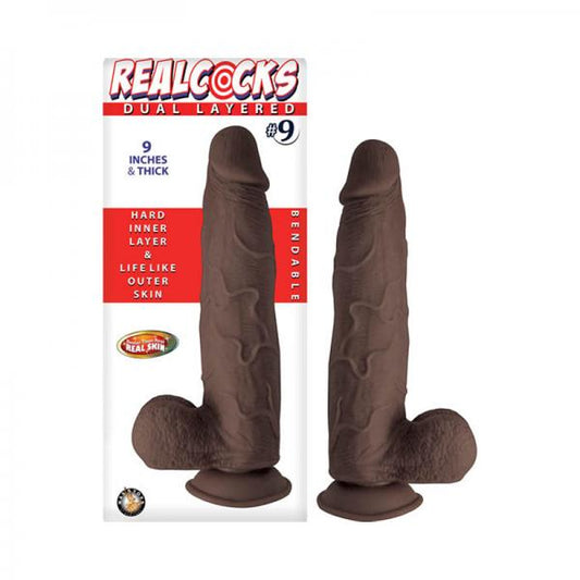 Realcocks Dual Layered #9 9in Dark Brown - OmniPleasures