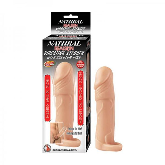 Natural Realskin Vibrating Xtender With Scrotum Ring-flesh - OmniPleasures