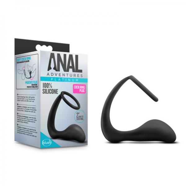 Anal Adventures Platinum Cock Ring Plug Black - OmniPleasures