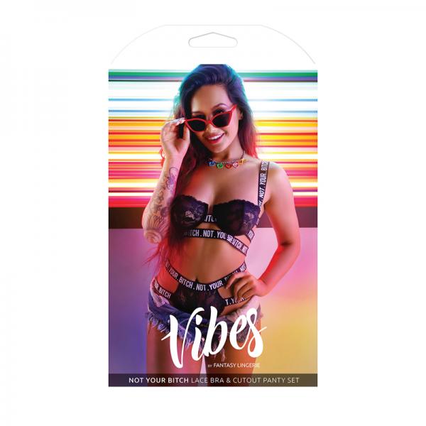 Vibes Not Your Bitch Bra/panty Black M/l - OmniPleasures