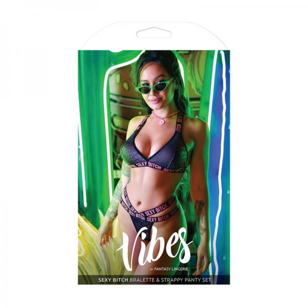 Vibes Sexy Bitch Reptile Print Set Blk S/m - OmniPleasures