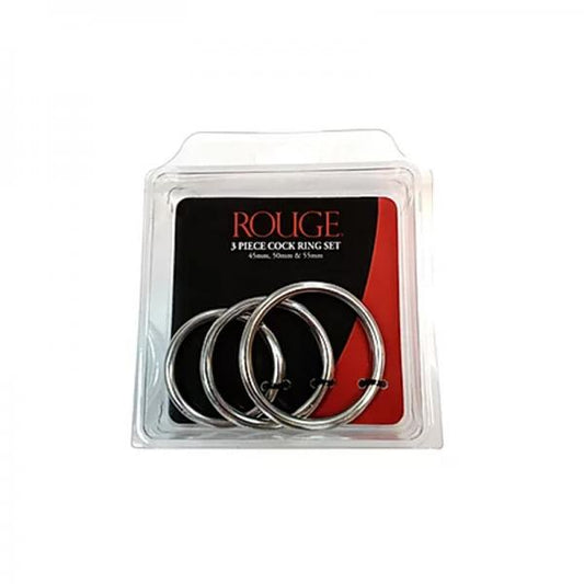 Stainless Steel Stainless Steel 3 Piece Cock Ring Set (55mm/50mm/45mm) - In Clamshell - OmniPleasures