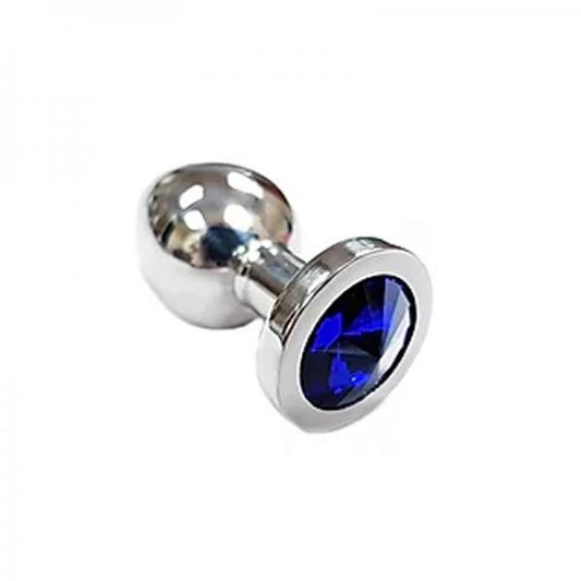 Stainless Steel Smooth Small Butt Plug Small With Blue Crystal In Clamshell - OmniPleasures