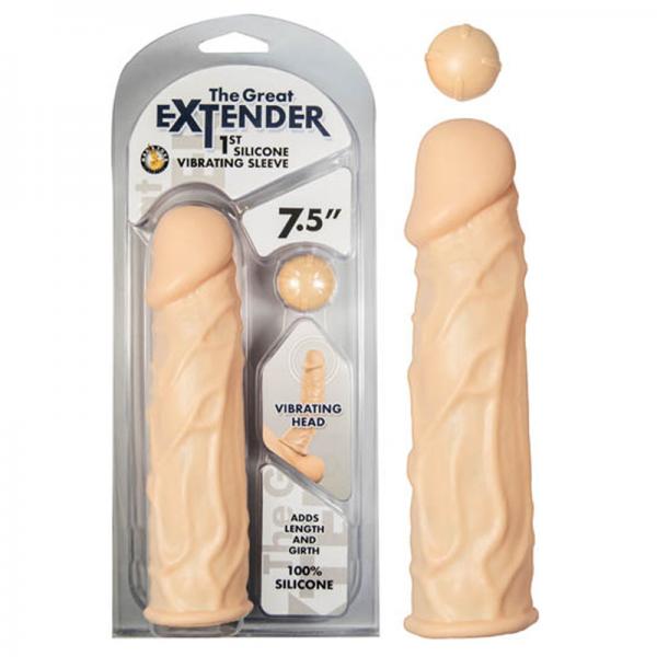 The Great Extender 1st Silicone Vibrating Sleeve 7.5in-flesh - OmniPleasures