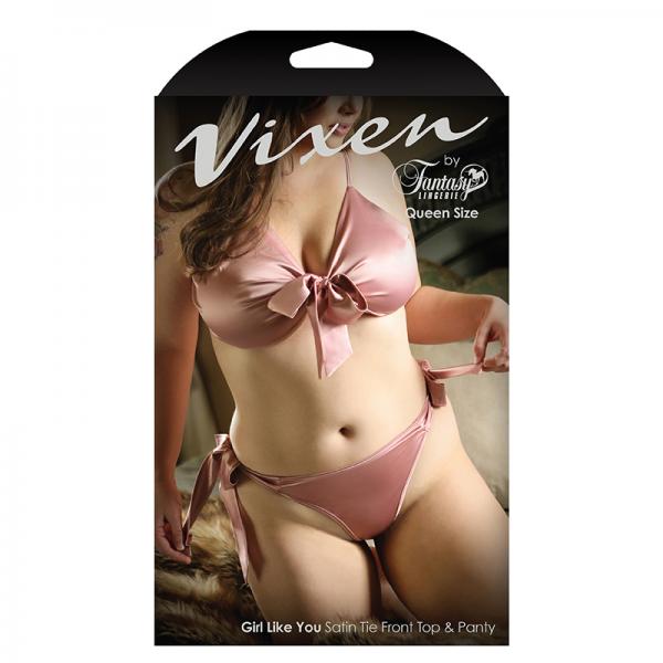 Vixen Girl Like You Satin Tie Front Top & Side Tie Panty Queen - OmniPleasures