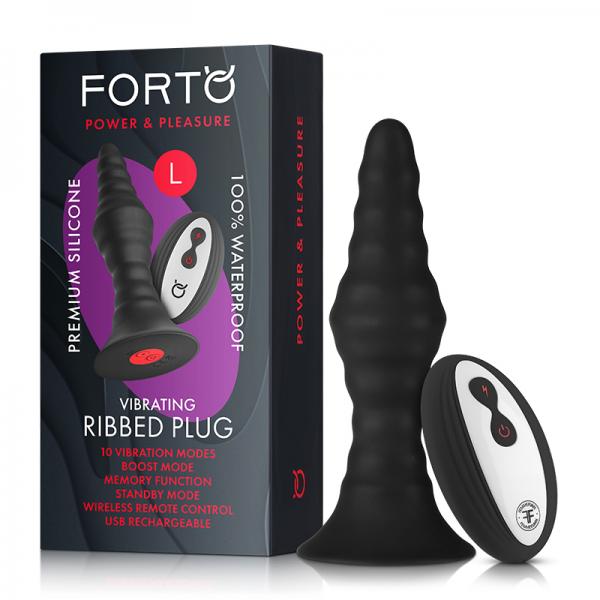 Forto Vibrating Ribbed Plug W/remote Large Blk - OmniPleasures