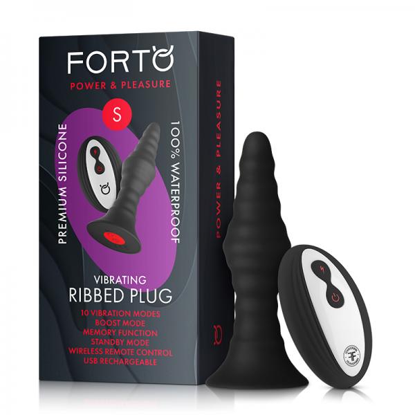 Forto Vibe Ribbed Plug W/remote Sm Blk - OmniPleasures