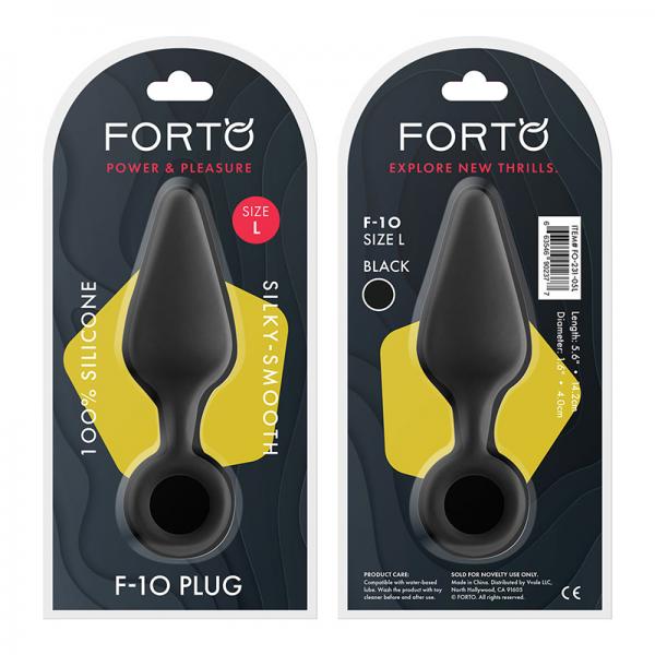 Forto F-10: Silicone Plug W/ Pull Ring Lg Black - OmniPleasures