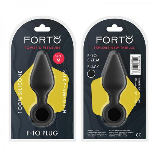 Forto F-10: Silicone Plug W/ Pull Ring Med Black - OmniPleasures